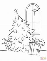 Christmas Scene Coloring Pages Drawing Printable Town Tree Scenery Color Merry Happy Paper sketch template