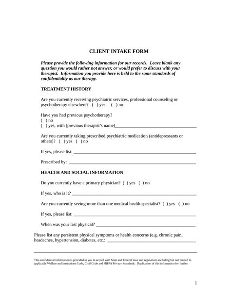Free 9 Mental Health Providers Intake Forms In Pdf Ms Word
