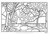Stained Glass Coloring Fall Trees Pages Printable Supercoloring Scene Creative sketch template