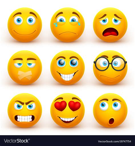 smileys emoji vector set smiley yellow face emojis and emoticons with