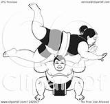 Sumo Female Clipart Wrestlers Fighting Male Illustration Royalty Vector Perera Lal sketch template