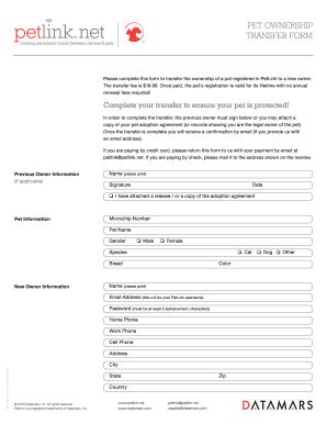 dog ownership transfer form fill   sign printable  template
