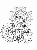 Steampunk Pages Drawing Coloring Heart Gear Lineart Gears Deviantart Cogs Color Clipart Punk Tattoo Locket Steam Adult Drawings Printable Compass sketch template