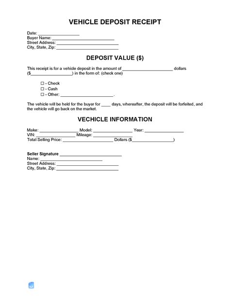 car deposit receipt template invoice maker  car deposit receipt