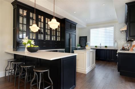 black kitchen cabinets  white countertops