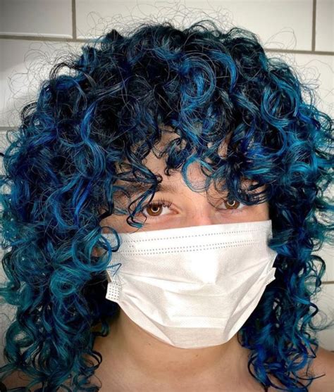 curly blue hair   dyed curly hair blue hair hair colour blue