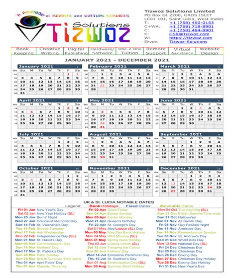 annual uk calendar