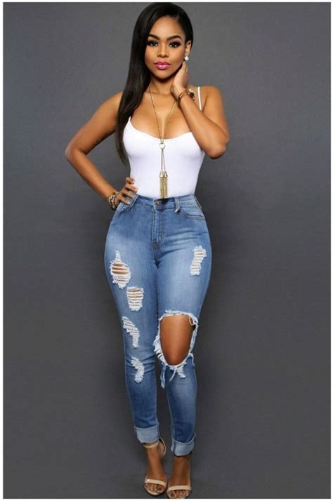 High Quality Light Blue Skinny Ripped Jeans For Women Online Store