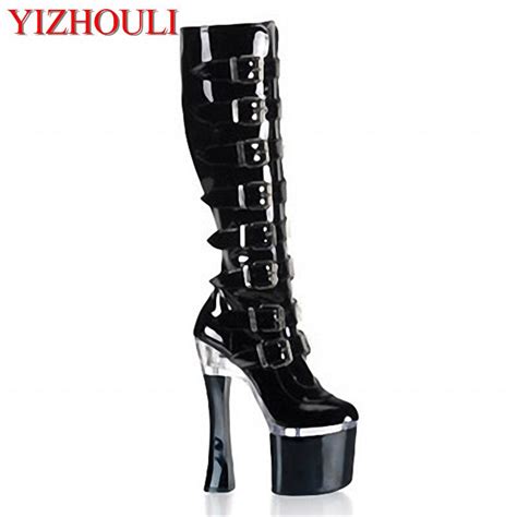 Fang Heel Tall Female Boots Soft Leather Black Sex Appeal