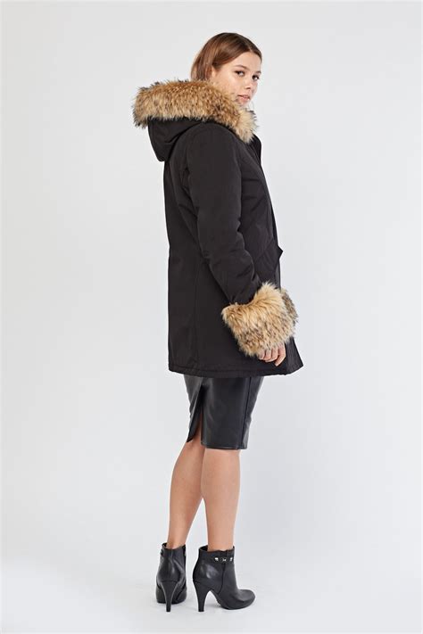 faux fur trim parka coat limited edition discount designer stock