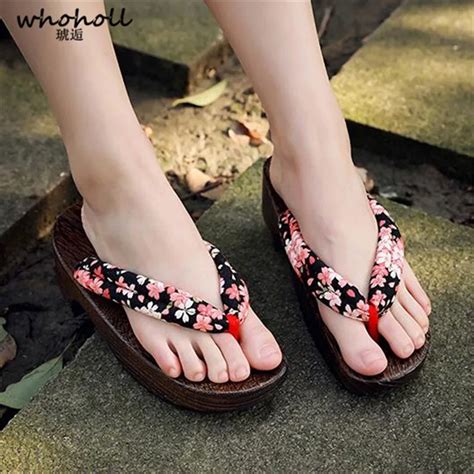 whoholl women sandals wooden flip flops female summer wedge sandals for