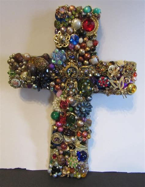 ooak jeweled hand decorated cross vintage jeweled rhinestones etsy