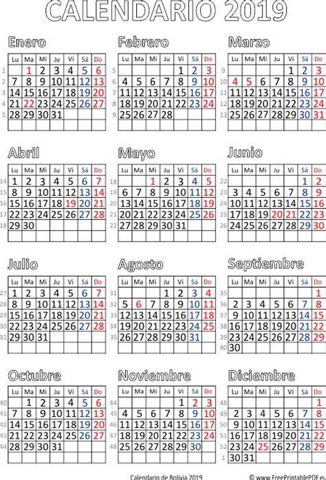 calendario de bolivia imprimir el gratis