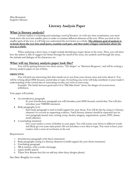 literary analysis paper outline avon community school corporation