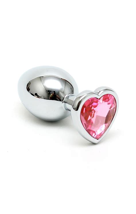 Silver Butt Plug With Heart Shape Crystal 8094 8095
