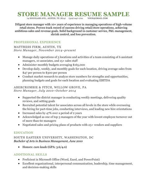 grocery store manager resume  store manager resume