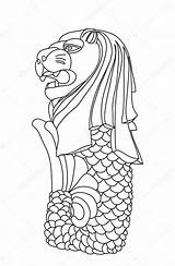 Merlion Colouring Template Coloring Pages Drawing Vector sketch template