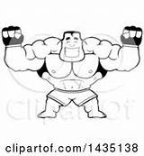 Buff Cartoon Lineart Mma Fighter Muscular Cheering Boxer Clipart Vector Illustration sketch template