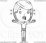 Scared Girl Teenage Adolescent Coloring Cartoon Clipart Cory Thoman Outlined Vector 2021 Clipartof sketch template