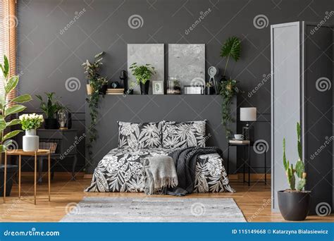 spacious grey bedroom interior stock photo image  modern room