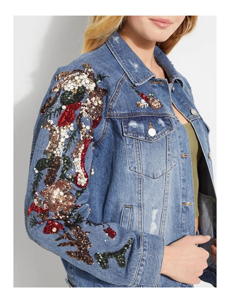 embellished jean jacket blue denim jacket with sequins a new and