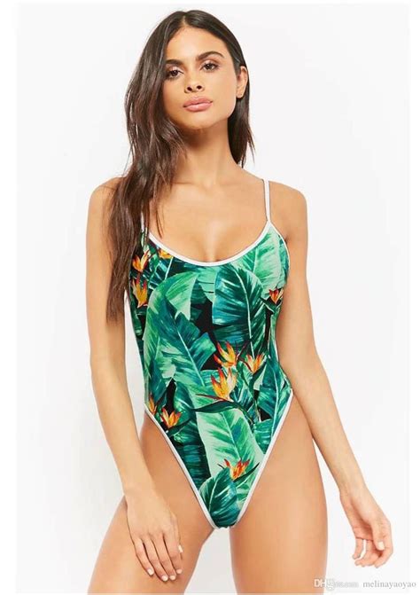 2019 summer beach swimwear high elastic cotton green leaf printed one