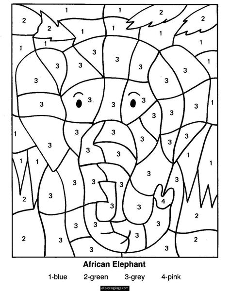 color  numbers elephant coloring pages  kids printable coloring