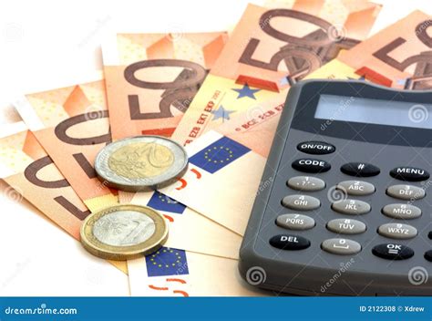 calculator en euro bankbiljetten stock foto image  computer muntstukken