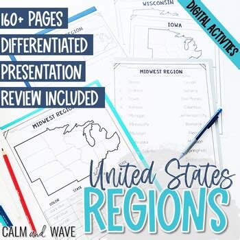 united states regions worksheets  calm  wave tpt