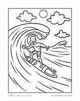 Coloring Surfing Wave Pages Worksheets Preschool Sports Party Waves Worksheet Alphabet Colouring Perfect Beach Education Kids Themed Color Nutrition Calendar sketch template