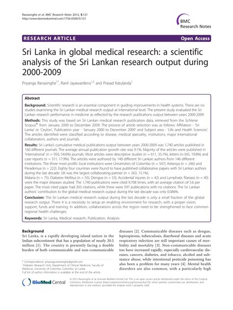 sri lanka  global medical research  scientific analysis   sri lankan research