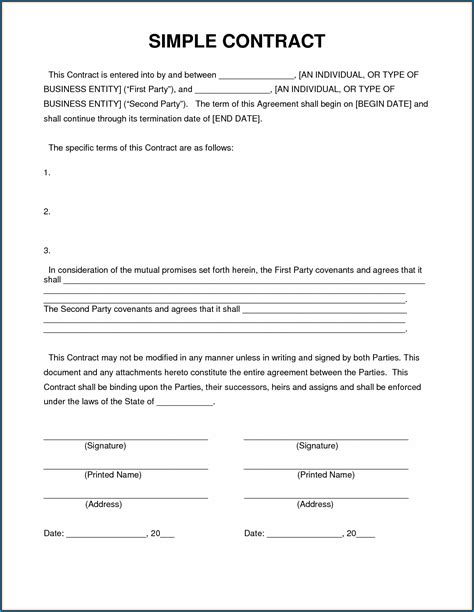 printable simple contractor agreement template