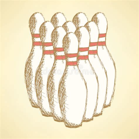 sketch bowling pins in vintage style stock illustration