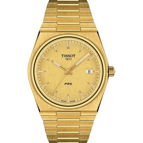 tissot prx   gents mm quartz  gold dial