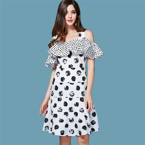 white dot print dresses 2016 summer women s european fashion classy