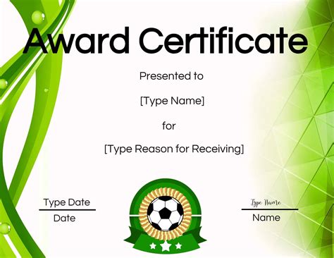 soccer award certificates printable