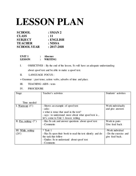 lesson plan  writing