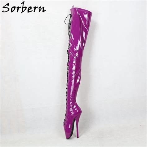 sorbern purple patent crotch thigh high boots ballet stilettos heels 18cm