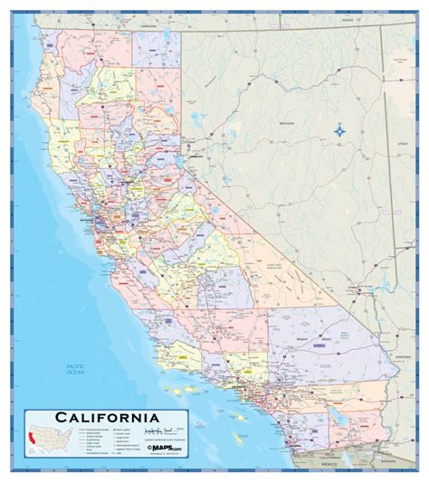 california county map  cities  roads map  usa district
