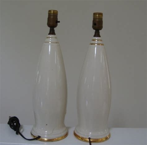 vintage leaping gazelle gold on cream ceramic table lamp set of 2