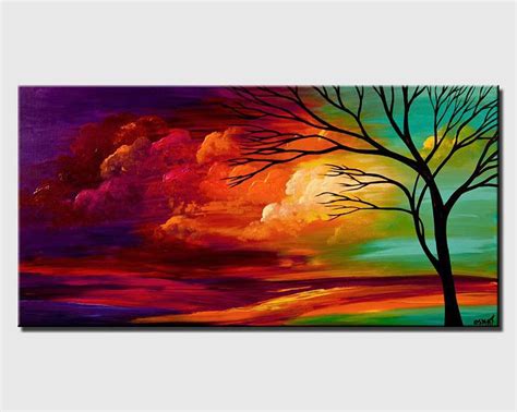 colorful abstract tree painting landscape painting turquoise red purple tree art  osnat