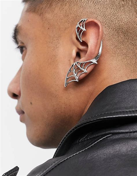 asos design halloween ear cuff  cobweb design  burnished silver tone asos