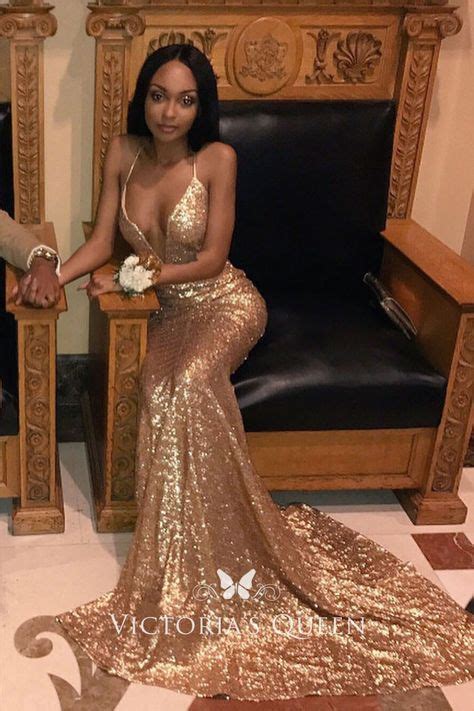 metallic gold sequin plunging neckline prom dress prom girl dresses black girl prom dresses