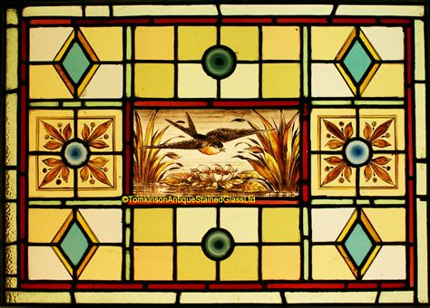 Ref Ed345 Antique Stained Glass Window Bird Transom