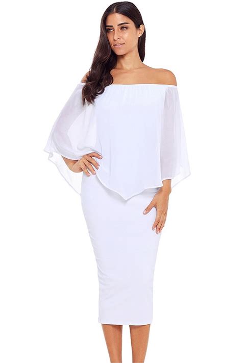 Hualong Women White Off Shoulder Bodycon Midi Dress