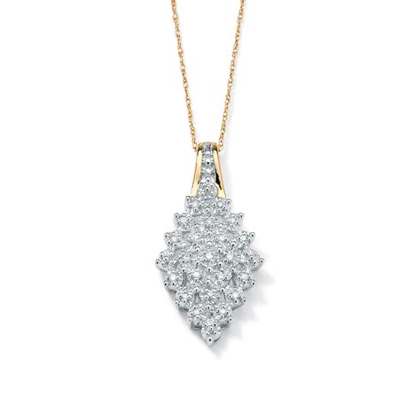 tcw  diamond cluster marquise shaped pendant necklace  solid  gold