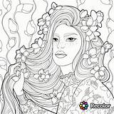 Coloring Pages Hair Girl Long Recolor Woman Beautiful Flowers Printable Book Curly Girls Adult Women Her Crazy Drawing Beauty Adults sketch template