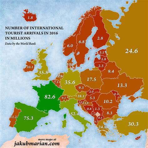 map  number  intl tourists  europe  country rtheworldnews