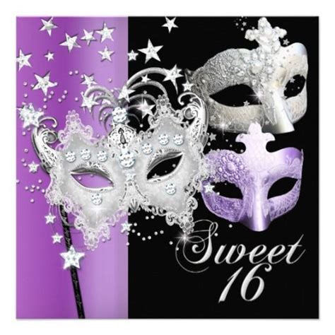 Masquerade Sweet Sixteen Sweet 16 Lilac Black Invitation Zazzle