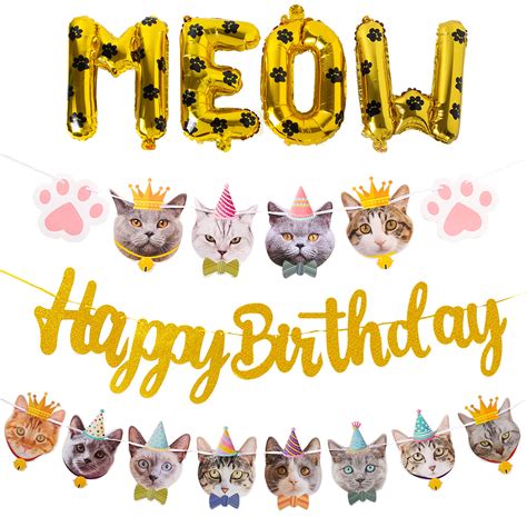 buy cat birthday party decoration happy birthday cat faces banner gold